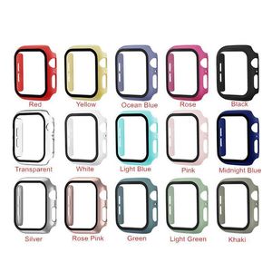 Wholesale screen protectors for apple watch resale online - Colorful PC Hard Cases With Tempered Glass mm mm mm mm mm mm For Apple Watch Cover Full Screen Protector