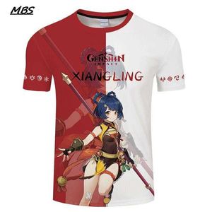 Popüler Oyun Genshin Etkisi Erkekler/Kadınlar Yaz T-Shirt Moda Anime Kısa Kollu Üstler Harajuku Erkek Kızlar Clohtes Street Giyim Tees y0901