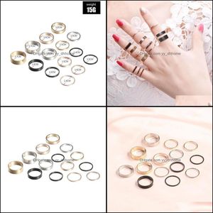 Küme JewelryCluster Yüzükler İlk Paslanmaz Çelik Kadınlar Için Yaratıcı Moda Tri-Renk Kalınlığı Yüzük 14-piece Set Ortak Anillo Bırak Deli