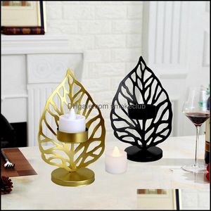 Décor Home & Garden Candle Holders 2Pcs Creative Iron Leaves Dinner Props Ornaments Candlestick Romantic Art Craft Wedding Party Gifts Decor