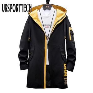 Höstjacka herrkläder Vår Casual Long Bomber Streetwear Men Windbreaker Black Japan Style Fashion Coats 210811