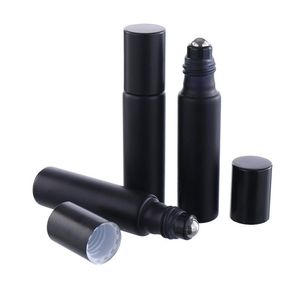 100 Stück 10 ml schwarze UV-Rollflaschen für ätherische Öle mit Stahl-Metall-Rollkugel für Parfüm SN2513
