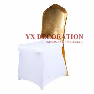 Stuhlhauben großhandel-Stuhlabdeckungen Bunte halb geschnittene bronzing metallische Spandex Kapuze für Deckel Hochzeitsereignisdekoration