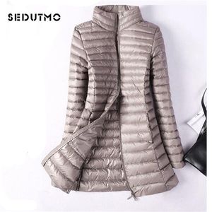 Sedutmo inverno mulheres para baixo jaquetas ultra luz pato casaco longo beber jaqueta slim preto parkas ed037 211018