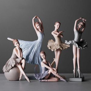 Nordic Art Ballet Girl Resin Figur Ornaments Figurines Hem Dekoration Tillbehör för vardagsrumsinredning 210804