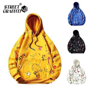 Mens Casual Hoodie Sweatshirt Vintage Yellow Painted Style Hip Hop Creativity Streetwear Fashion Cotton 5XL Män Hoodies 211229