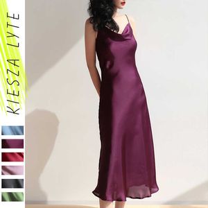 Sommer-Satin-Kleid, lila, rosa, weiß, golden, Damen, elegant, Abend, Party, Nacht, Kunstseide, Spaghettiträger, Kleider, Robe 210608