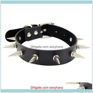 Halsband hängar smycken12pcs/parti punk svart spik choker för kvinnor justerbar pu läder söt fest smycken halsband med enkel slitage buc