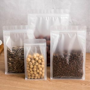 Sacchetti riutilizzabili per alimenti ermetici, sacchetto in plastica trasparente satinata, borsa con cerniera a fondo piatto per caffè, tè