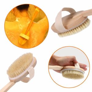 Wooden Cleansing Brushes Natural Bristle Body Brush Massager Bath Shower Brush Long Handle Back Spa Scrubber 7*42cm