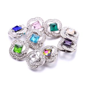 Partihandel Snap Button Charms Smycken Findings Crystal Rhinestone 18mm Metal Snaps Knappar DIY Bracelet Smycken