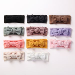 2021 Baby Waffle Knit Bow Headband Cable knit Bowknot a costine Head wraps Bambini Cotton Wide Turban Bambini Girls Headwear
