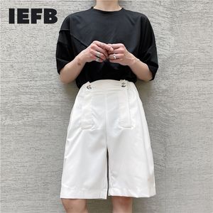 IDEEFB Lato Trend Moda Personal Design Double Button Placket Subspół Szorty Czarny Biały Szeroki Noga Kolano Długość Spodnie 210524