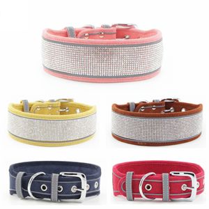 Sturdy Comfortable Suede Fiber Crystal Dog Collars Glitter Dazzling Sparkling Rhinestone Medium large Dogs Cats Collar Buckle Reflective Pet Gift S/M/L TR0080