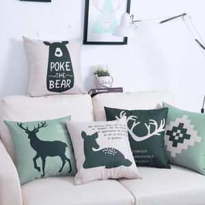 45*45cm Custom Pillow Flaxen Encrypted Cotton Linen Pillow Covers Cartoon Deer Minimalistic Geometric Amazon Explosion Pillowcase KKB2669