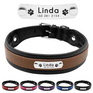 Personalized Leather Dog Collars Custom Engraved ID Tag Collar For Medium Large Dog Pitbull Bulldog Bull Terrier German Shepherd 210729