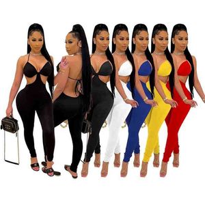 Donne Designer Designer Designer Vestiti Rompere a colori solidi Aperto Indietro Sexy Body Todysuit Slim Pants Nightclub Onesies