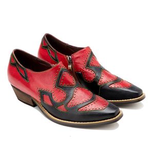 Mulheres Couro Bohemia Novos bombas sapatos de vestido CM Salto grossa Mary Jane Zipper Misture os dedos dos pés em forma de amêndoa da primavera Sandálias retro Tamanho