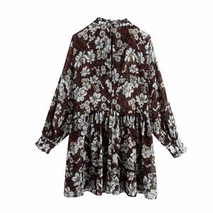 Autumn Women Chiffon printing Laminated Long sleeve Female Casual mini dress 210520