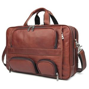 Briefcases POOLOOS Leather Travel Briefcase Men Male Business Bag For 17 Inch Laptop Computer Trip On Wheels