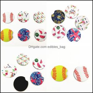Wholesale party favors coasters resale online - Event Festive Supplies Garden18Style Party Favor Baseball Softball Design Neoprene Car Coasters Cars Cup Holder Coaster For Mugs Mat Home