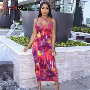 Tie Dye Print Halter Open Back Madi Dress per le donne Bodycon senza maniche Matita Abiti longuette Summer Beach Holiday Clothes 210517