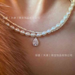 Självgjord yingingzhongzhujian oss s925 silver starkt ljus färgstarkt fullt ris pärla sötvatten enkelt halsband