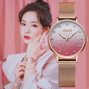 Sunkta Kvinnor Klockor Top Märke Luxury Japan Quartz Rörelse Rostfritt Stål Vattentäta Armbandsur för Kvinnor Relogio Feminino 210517
