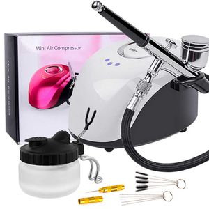 0,2 / 0,3 / 0,4mm Munstycke Airbrush Kit Dual Action Kompressor med luftborste Paint Spray Gun för nagelkonst Make Up Air-Brorste 210719