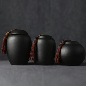 Black Pottery Tea Caddies Kitchen Organizer Ceramic Spice Jar Sealed Cans Candies Coffee Storage Tank Teaware Food Containers