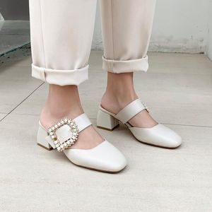 Dress Shoes Designer Women Pumps Slippers Slip On Mules Low Heel Casual British Wooden Block Heels Summer Footwear