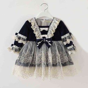 Baby Girl Vintage Turchia Abito spagnolo Toddler Lace Bow Lolita Princess Abiti per ragazze Compleanno Battesimo Party Wear Frocks G1129