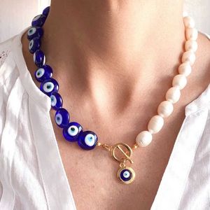 Bohemian Unikt Blå Ögonpärm Halsband Mode Etnisk Stil Hals Tillbehör Högkvalitativ Färskvatten Pearl Choker För Kvinnor