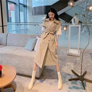 Mode Koreanischen Stil frauen Weste Trenchcoat Zweireiher Lange Mit Gürtel Büro Dame Windjacke Frühling Herbst Mantel Westen