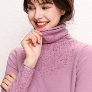 Kvinnors Tröjor Cashmere Sweater Högkrage Stickning Bottenskjorta Hollow-Carve Design Turtleneck och Pullover Style