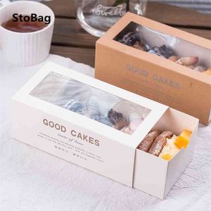 StoBag 10pcs Thank You Window Towel Cake Box Swiss Roll Snow Crisp Nougat Baking Box Dount package paper wedding party Baby Show 210724