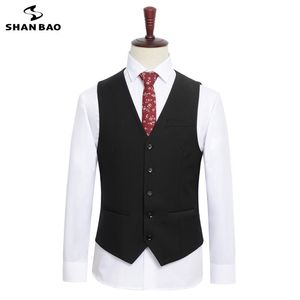 Shan Bao Homens Business Casual Terno Vest Marca Roupa Cavalheiro Casamento Banquete Preto Royal Azul Marinho Gray 210923