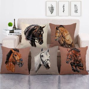 Retro American Country Style Pillow Case Horse Head Pattern Linen Home Furnishing Sofa Cushion Cover Polyester Material Christmas Gift XG0169