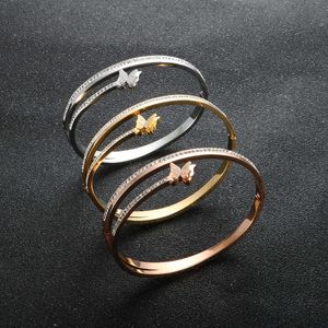 Ladies Luxury Butterfly Crystal Bracelet Gold Stainless Steel Luxury Fashion Cuff Bracelet Ladies Glamour Jewelry Q0717