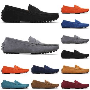 Non-Brand running shoes men womens black light blue wine red gray orange green brown mens slip on lazy Leather shoe size sneaker 38-45Outdoor jogging