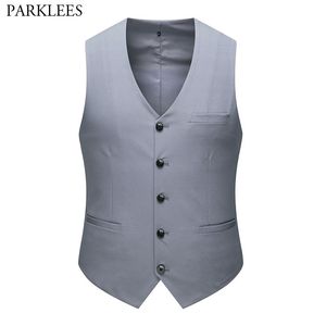 Szary Formalny Kamizelka Business Kamizelka Mężczyzna Marka Slim Fit V Neck Bez Rękawów Kamizelka Męskie Single Breasted Tuxedo Vest Male 6XL 210522