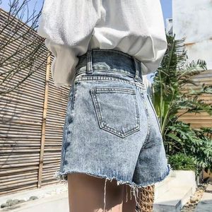 Denim shorts kvinnors sommarstil bär koreansk stil hög midja smal löst bredben mode