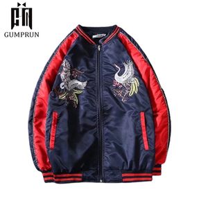 Pilot Jacket Men and Women Casual Section Autumn Embroidery Handsome Baseball Uniform Trendy Chinese Style Crane 211217