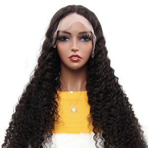 Encaracolado solto profundo laço frontal peruca de cabelo humano perucas dianteiras do laço cor natural para mulher