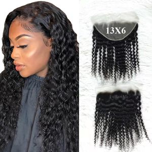 13by6 Koronki Frontal Deep Fale Curly Frontals 13x6 1B Czarny Soft Remy 8 