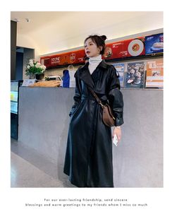 Spring Black Oversized Long Waterproof Leather Trench Coat for Women 2021 Long Sleeve Loose Korean Fashion Clothing