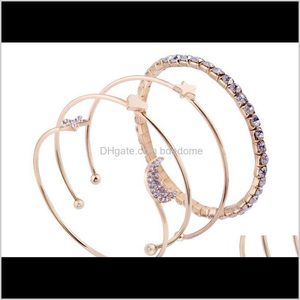 Braccialetti Drop Delivery 2021 Blingbling Bracciale rigido di alta qualità Set di braccialetti semplici con stella di diamanti e cuore lunare Abbinabili casualmente ai gioielli Lfanb