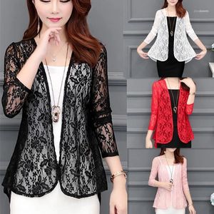 Women's Jackets Fashion Women Lace Blouses Sexy Crop Top Summer Floral Slim Thin Shirt Ladies Tops Plus Size Sun Protection Clothing1