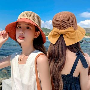 Utomhushattar Summer Women Straw Beach 2021 Fashion Foldble Sunscreen Mesh Fisherman Round Sun Hat