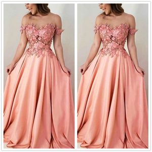 Scoop A-Line Long Prom Dresses Floor Length Flower Lace Applique Crystal Satin 2022 Evening Dresses vestidos de fiesta de noche BC10785